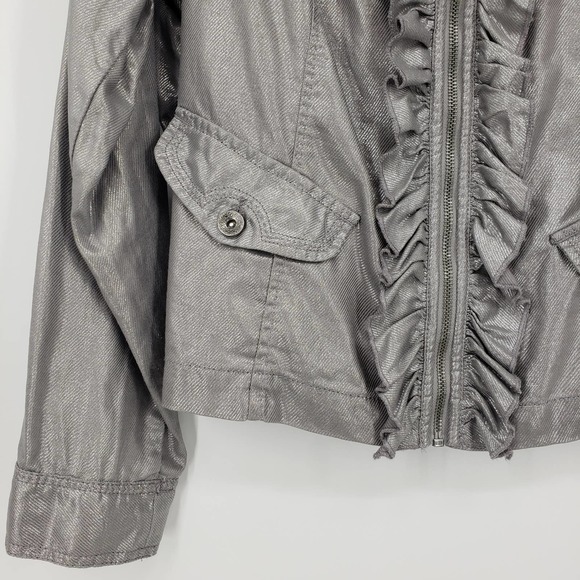 Lane Bryant Zip Up Jacket 18 Ruffle Collarless Linen & Cotton Metallic Silver - Picture 6 of 8